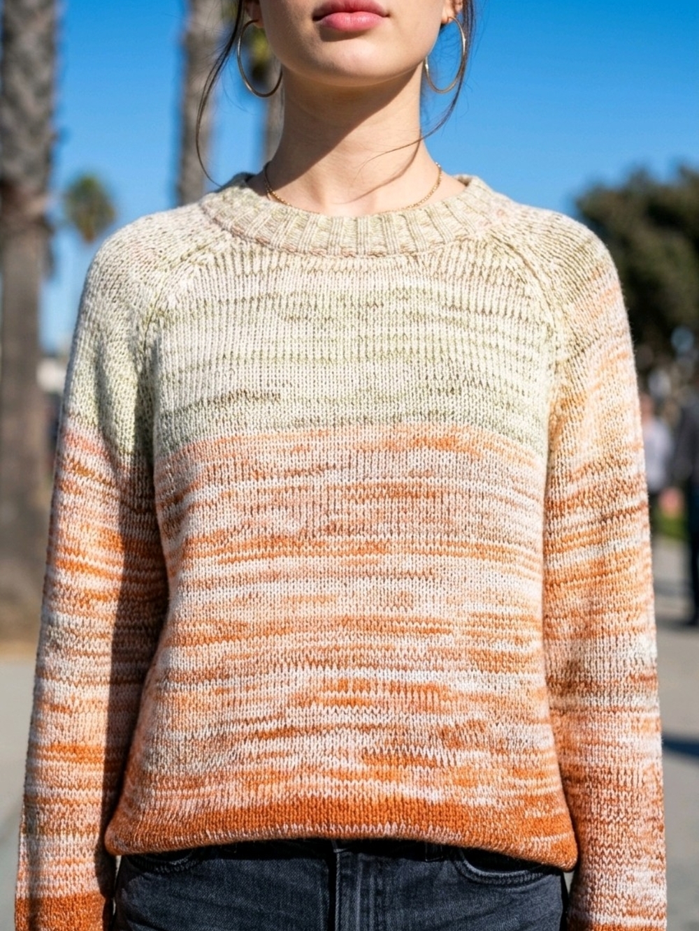 easel Ombre Beige And Rust Crewneck Knit Sweater